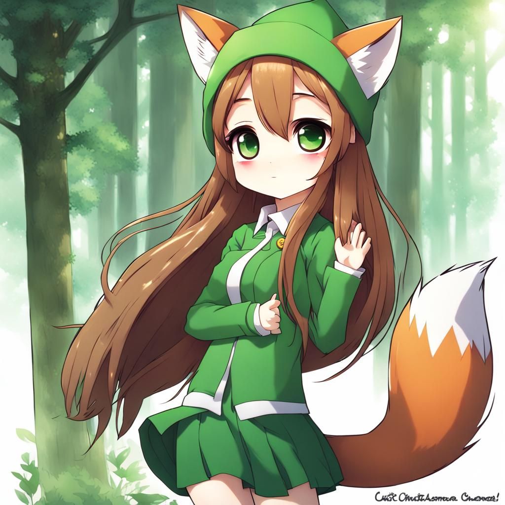 Cute Anime Girl with Fox Ears in Chibi Style