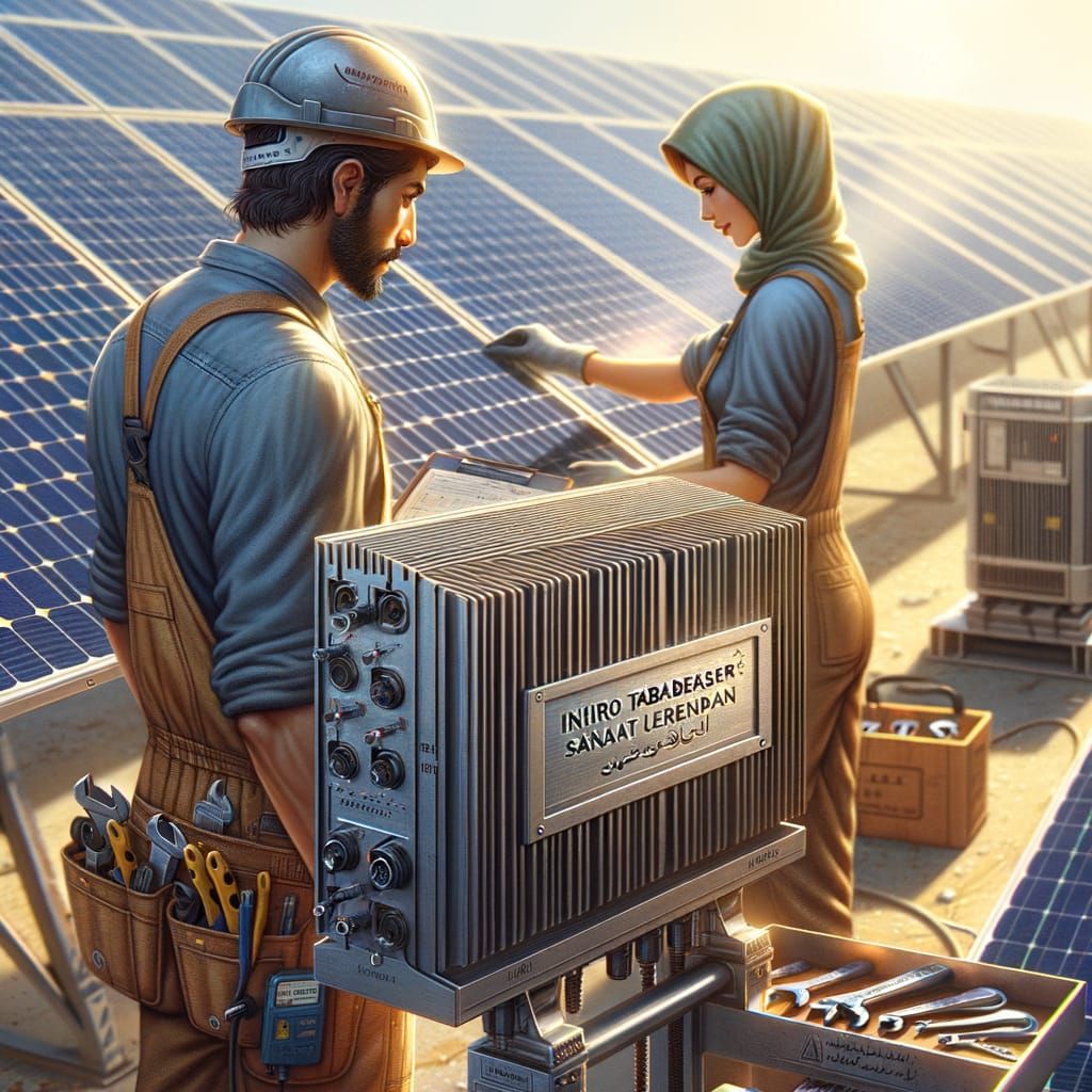 Realistic Solar Power Plant Scene with Workers