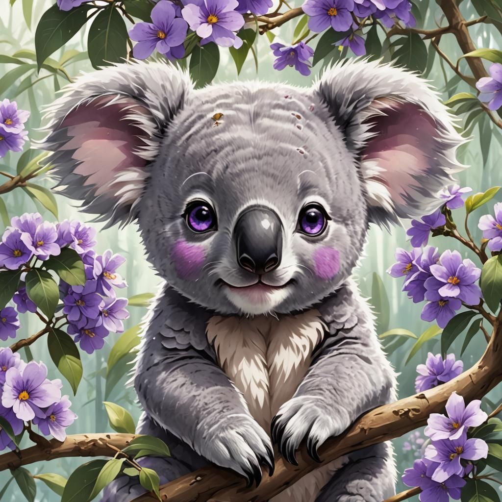 Cute Violet-Eyed Koala in Anime Style