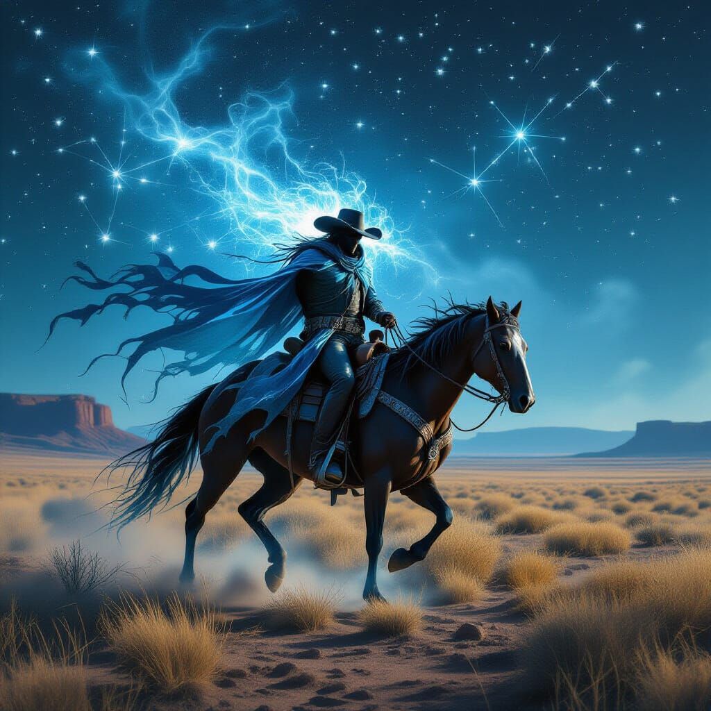 Spectral Cowboy Rides Phantom Horse in Dark Fantasy Style