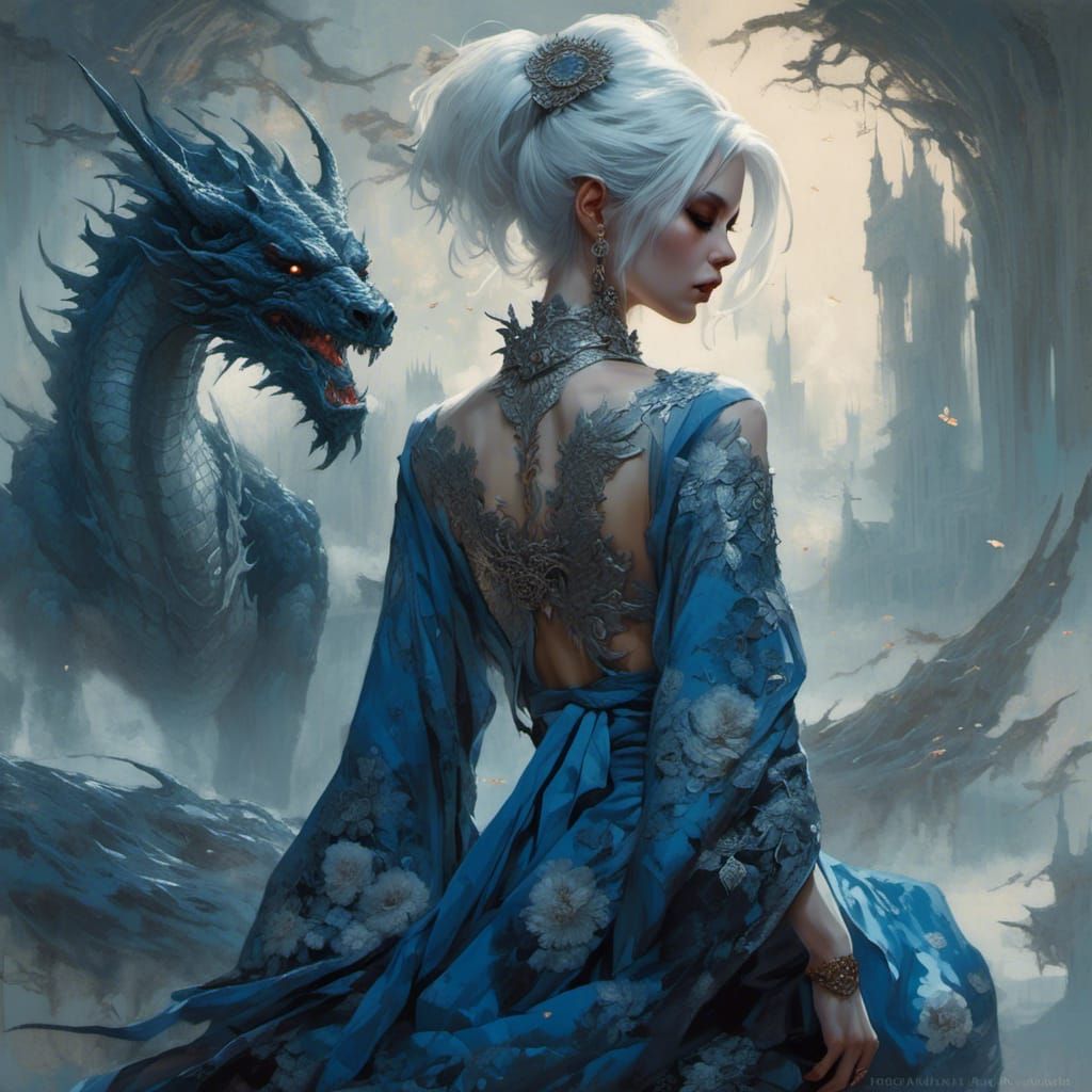 Girl with Dragon Tattoo in Torn Kimono