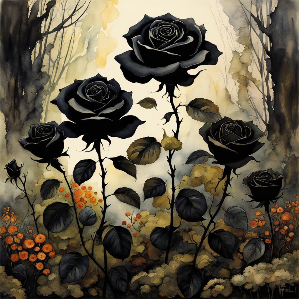 Black Metal Roses in Forgotten Garden