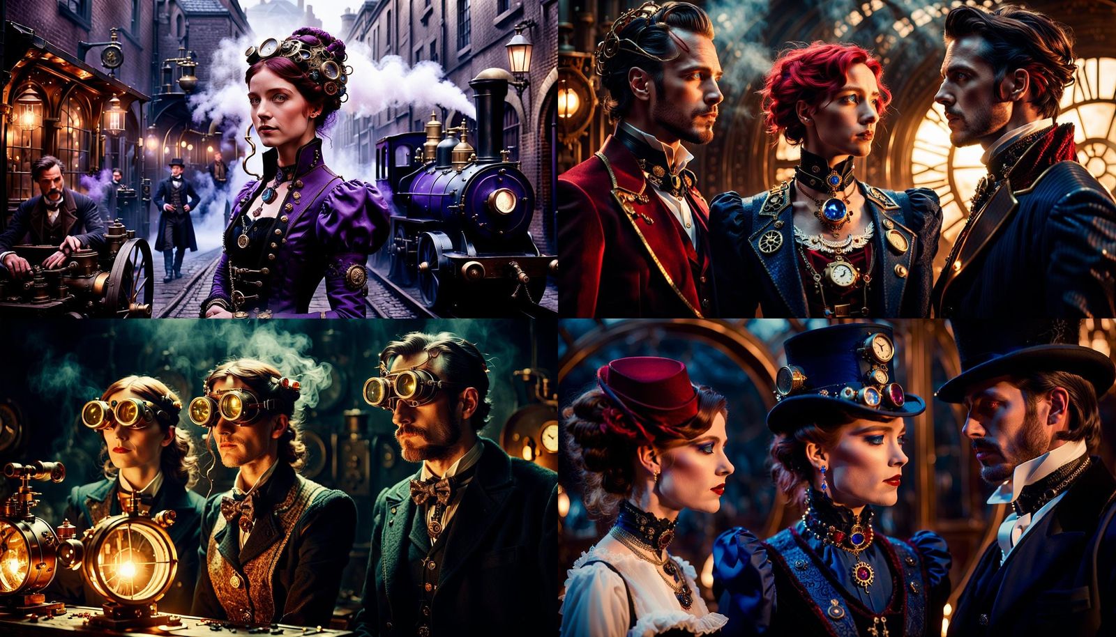 Steampunk Woman in Victorian Sapphire and Ruby Outfit