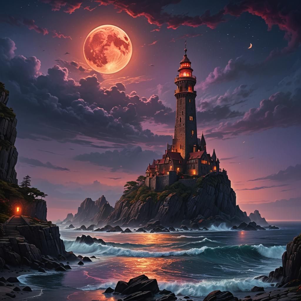 Ocean Tower at Sunset: Fantasy Concept Art