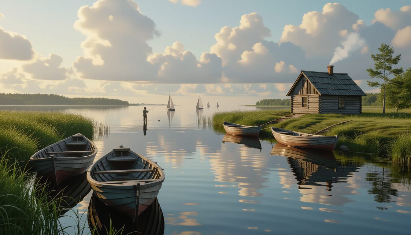 Serene Wide-Angle Water Landscape at Dawn