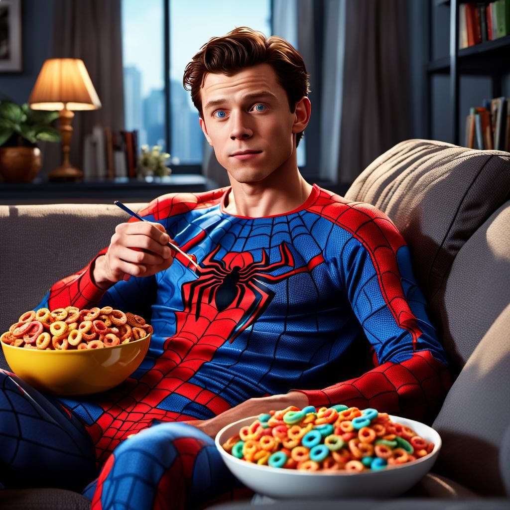 Tom Holland Relaxing in Spiderman Pyjamas