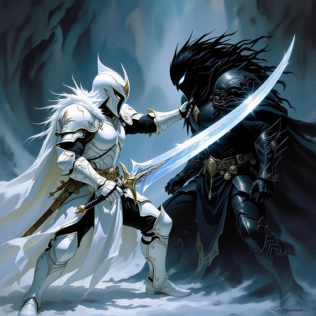 Warrior in White Armor vs Dark Entity