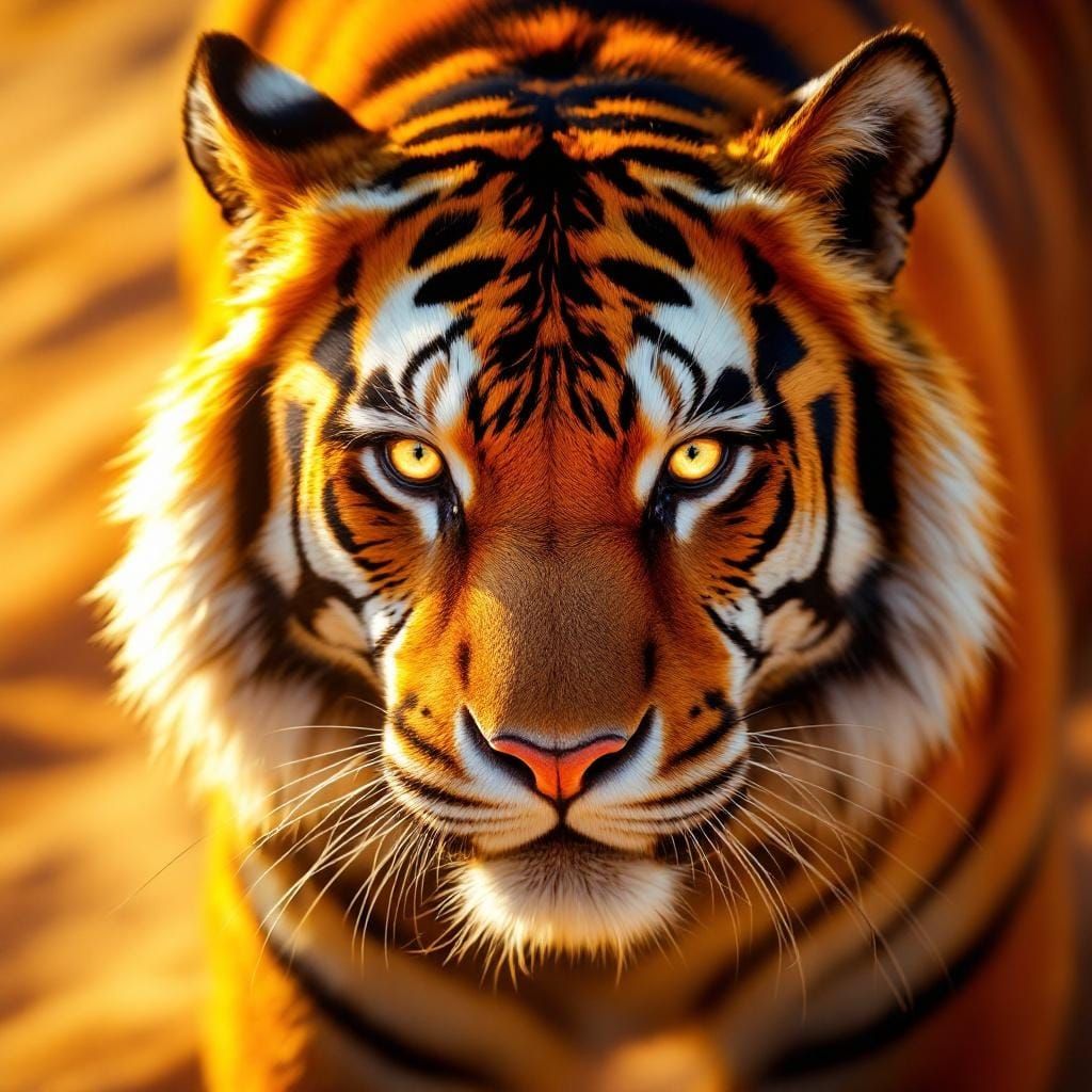 Tiger Face in Desert Sunlight, Photorealistic Style