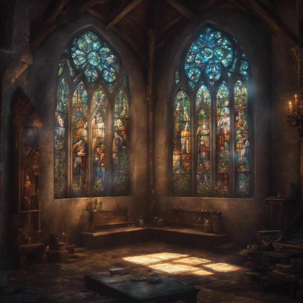 Medieval Chapel with Stained Glass Window