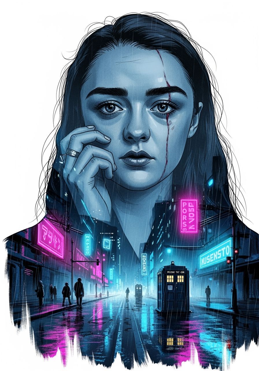 Melancholic Double Exposure Portrait in Gritty Graphic Novel...