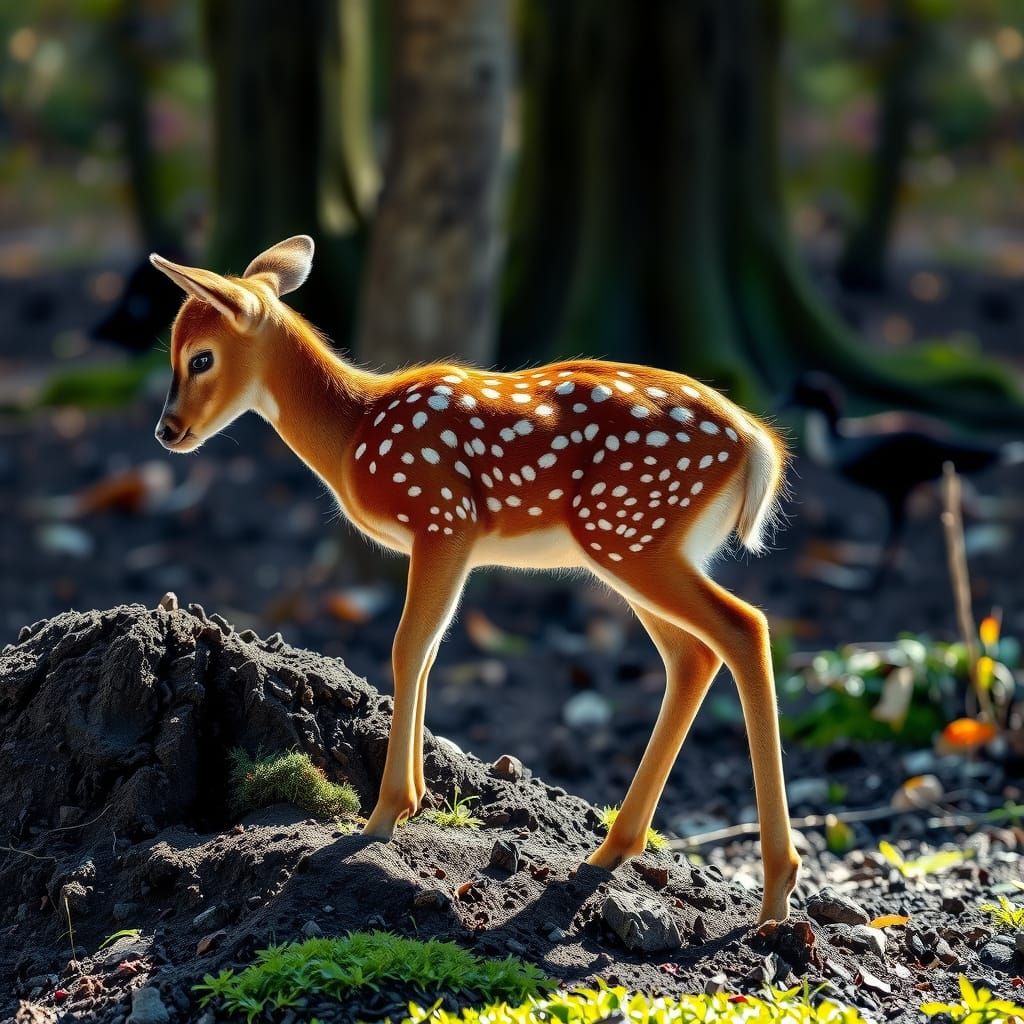Polka Dot Fawn in Morning Sunlight: Hyperrealistic