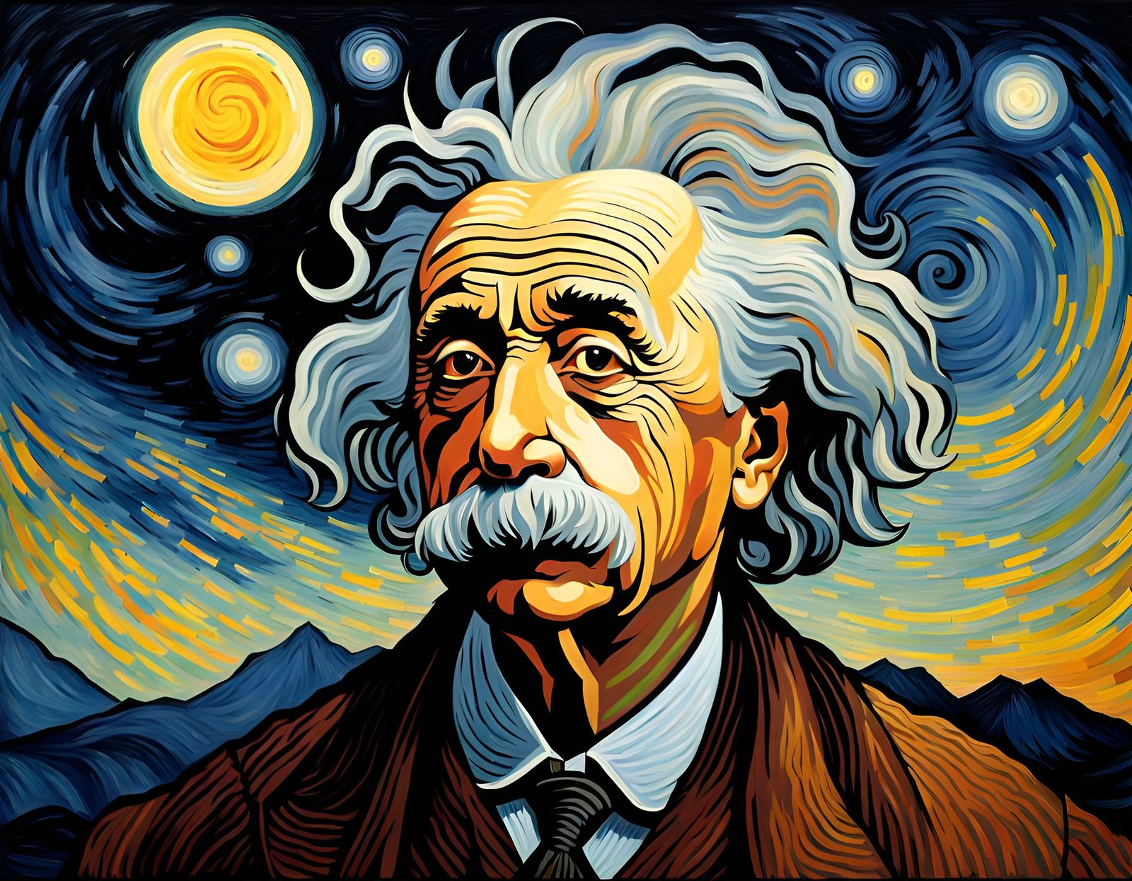 Einstein's Cosmic Portrait in Vibrant, Hyperdetailed Style