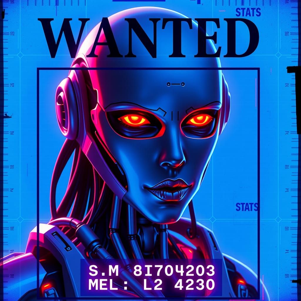 Futuristic Wanted Poster of a Robotic Woman