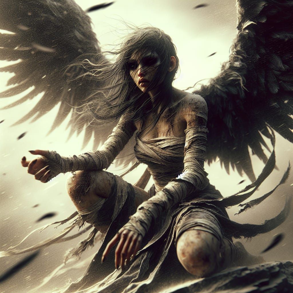 Fallen Angel on Apocalyptic Peak: Digital Painting