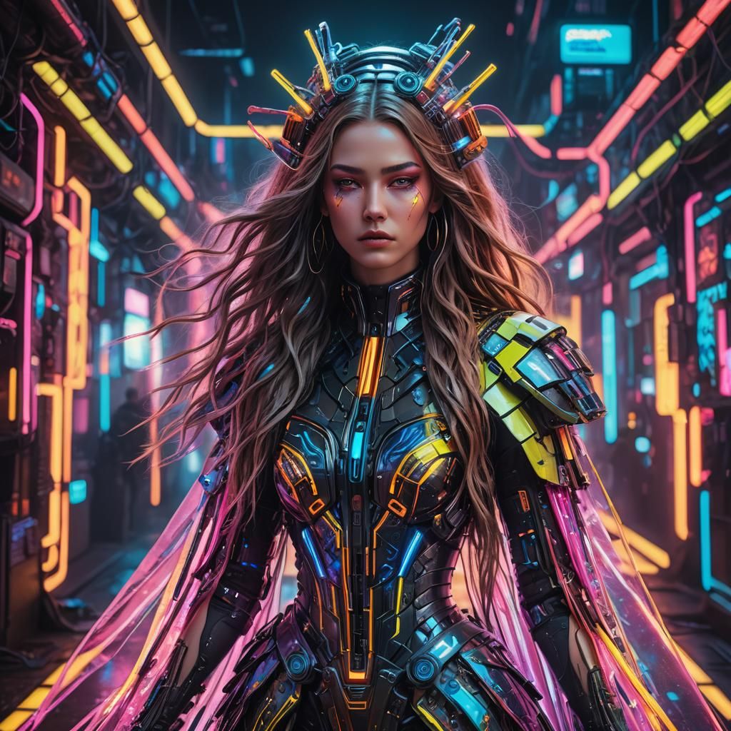 Cyborg Queen in Cyberpunk Couture Fashion