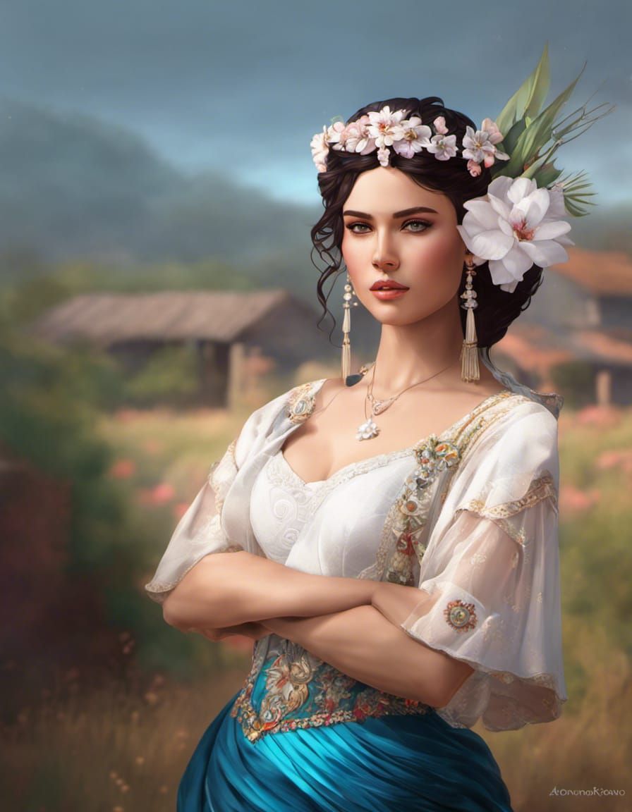 Paraguayan Bride Portrait in Comic Book Art Style