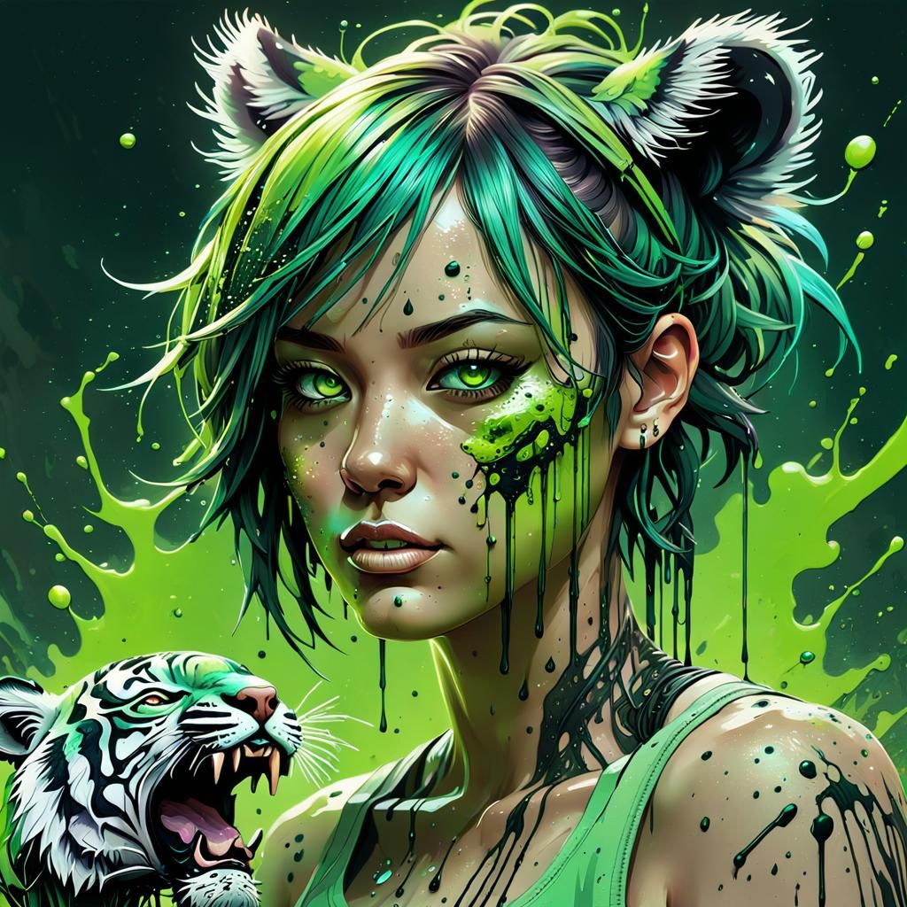 Cyberpunk Girl with Tiger Tank Top