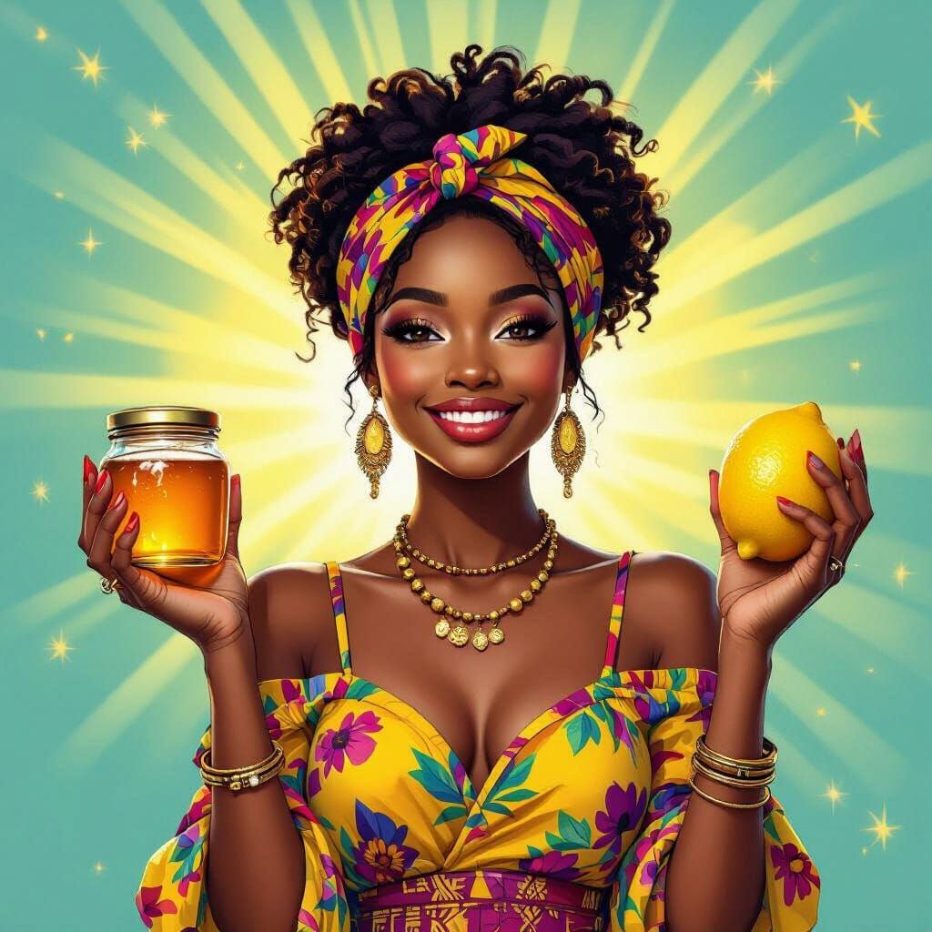 Radiant African Woman with Honey and Lemon