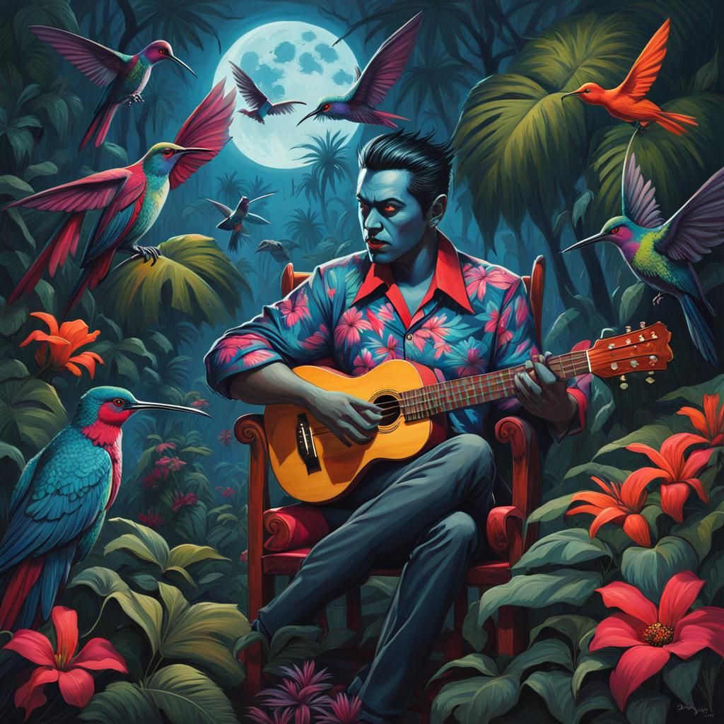 Vampire Serenades Forest with Ukulele: Graffiti Art
