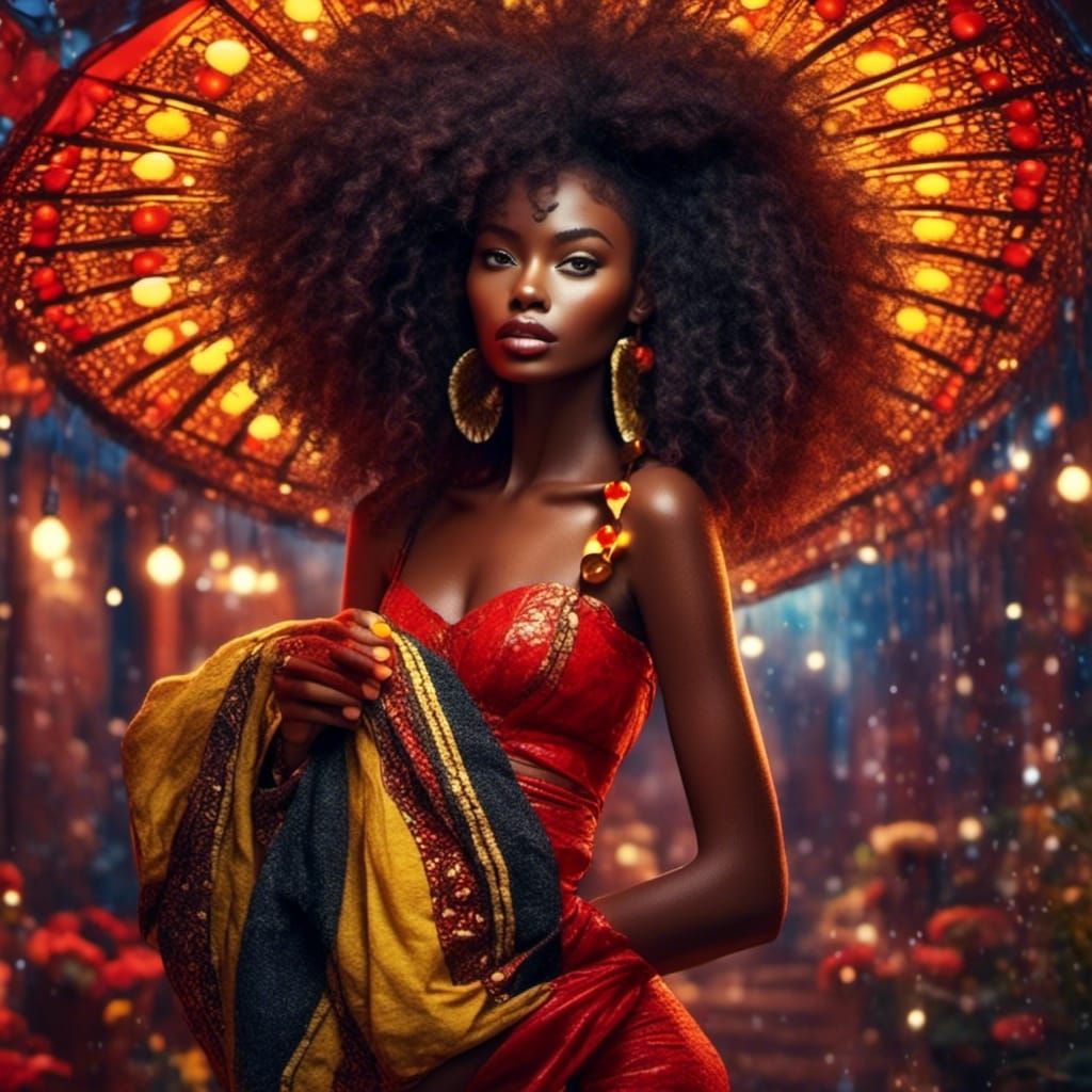 Stunning African Woman with Vibrant Lights