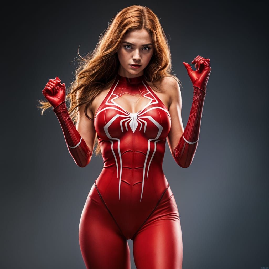 Spider-Woman Jessica Drew in Red Bikini: Photorealistic Pin-...