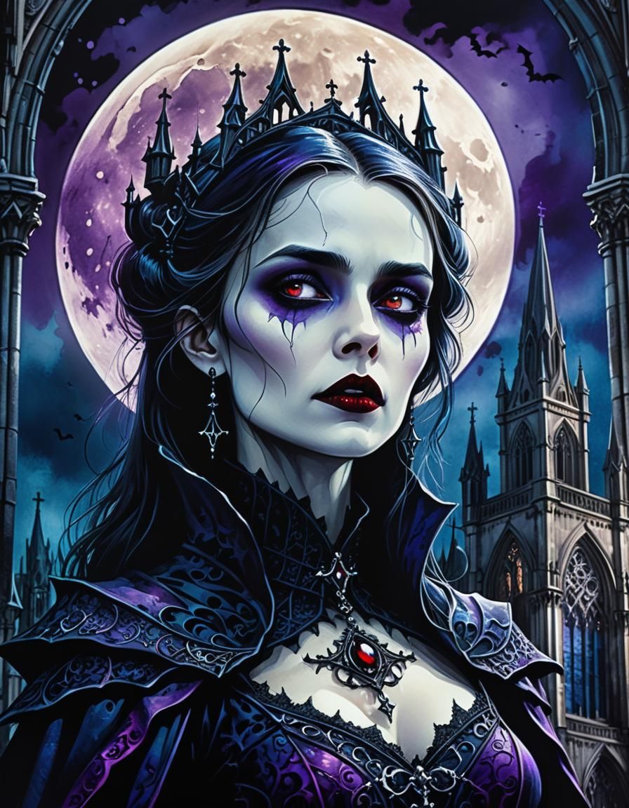 Gothic Vampire Woman in Alcohol Ink Style