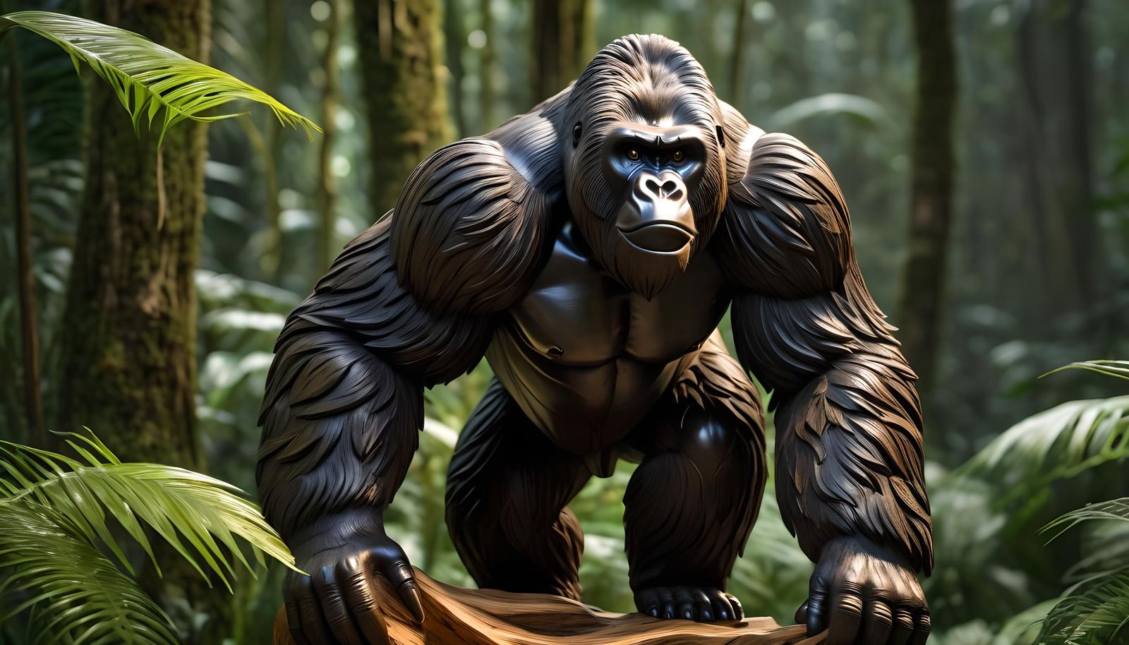 Realistic Jungle Wood Carving of a Gorilla