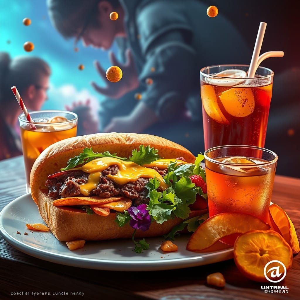 Fantastical Powerhouse Lunch Scene in Vibrant, Detailed Matt...