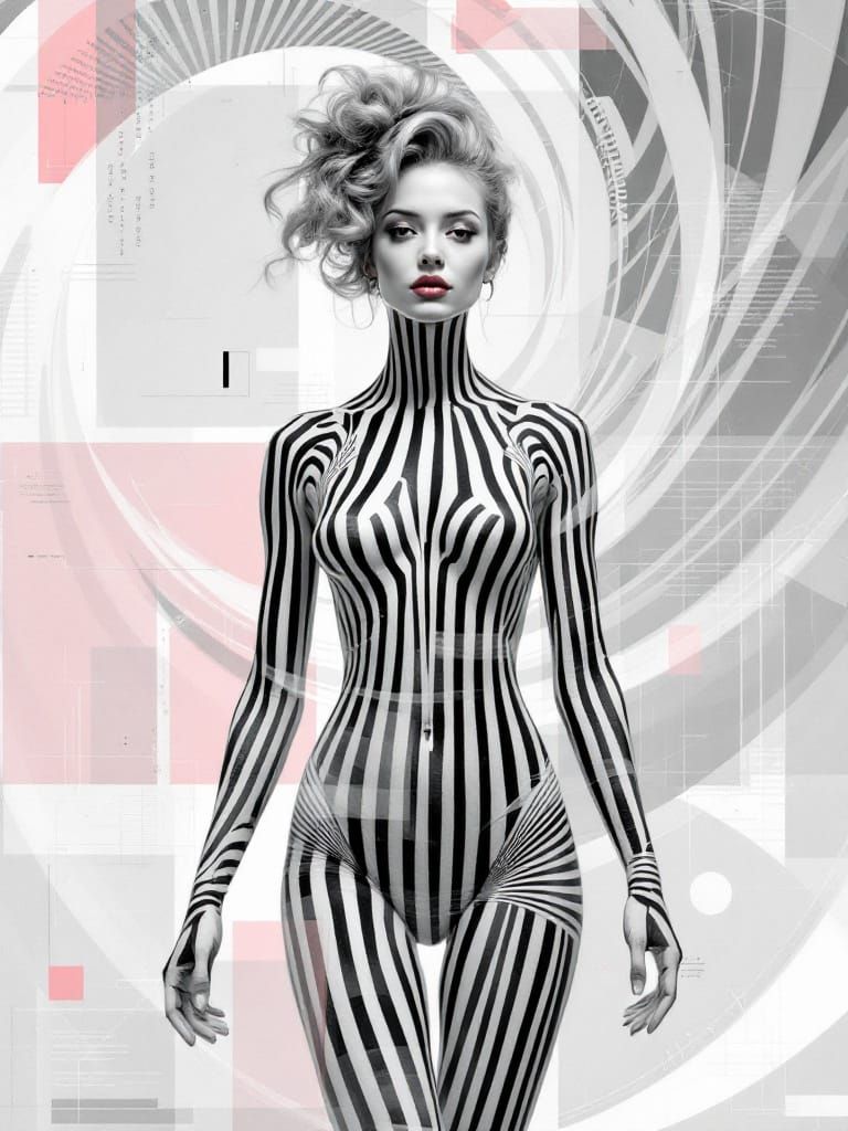 Renaissance Grandeur Meets Digital Glitch: Woman in Optical ...