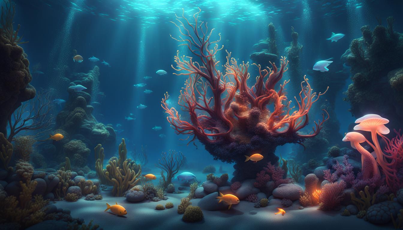 Glowing Underwater Ecosystem in Detailed Matte Painting Styl...