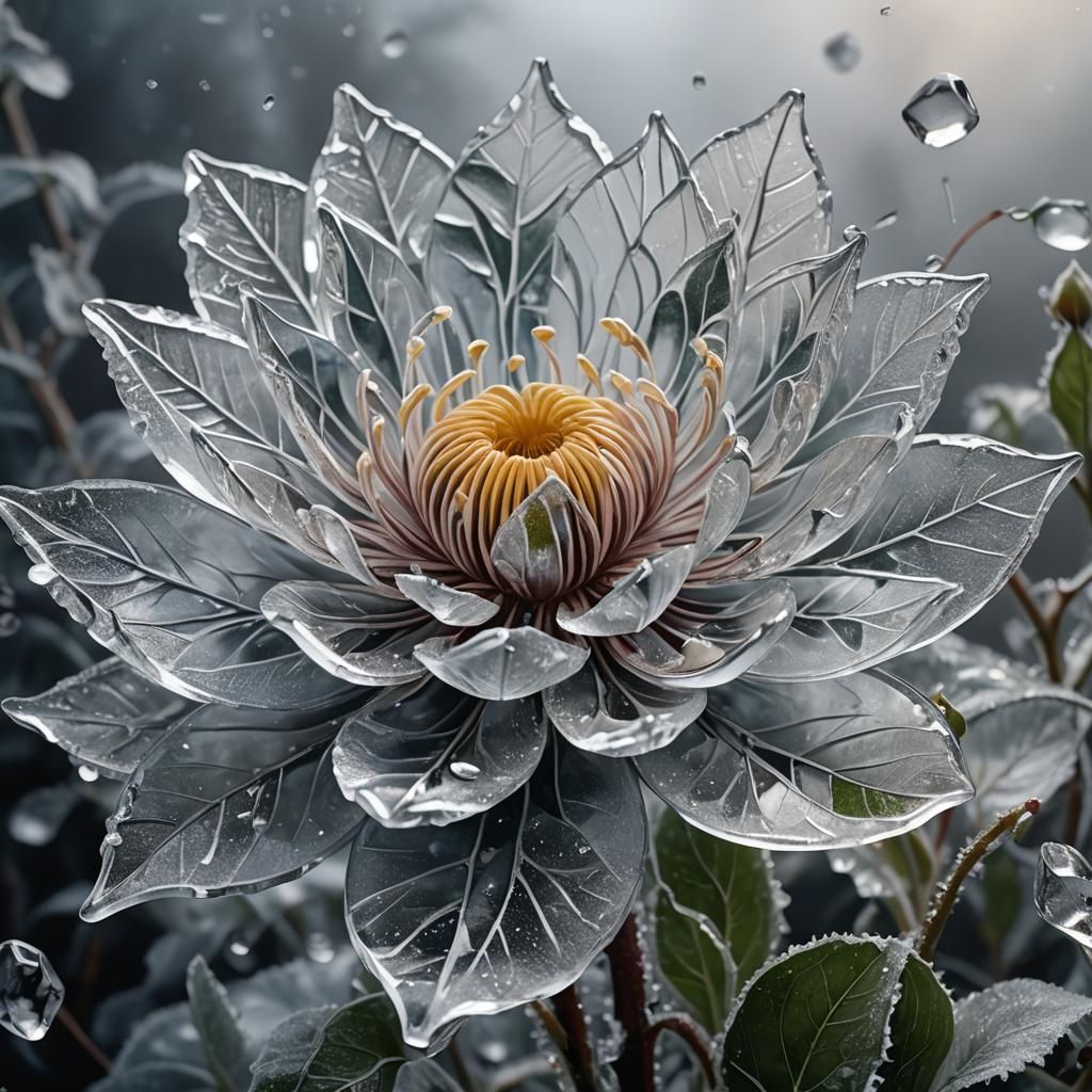 Crystalline Frozen Flower in Hyperreal Style