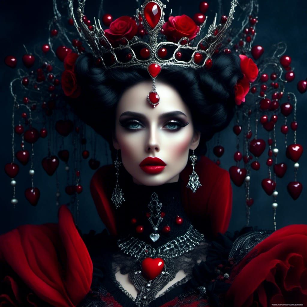 Gothic Queen of Hearts Portrait in Royo Giger Style