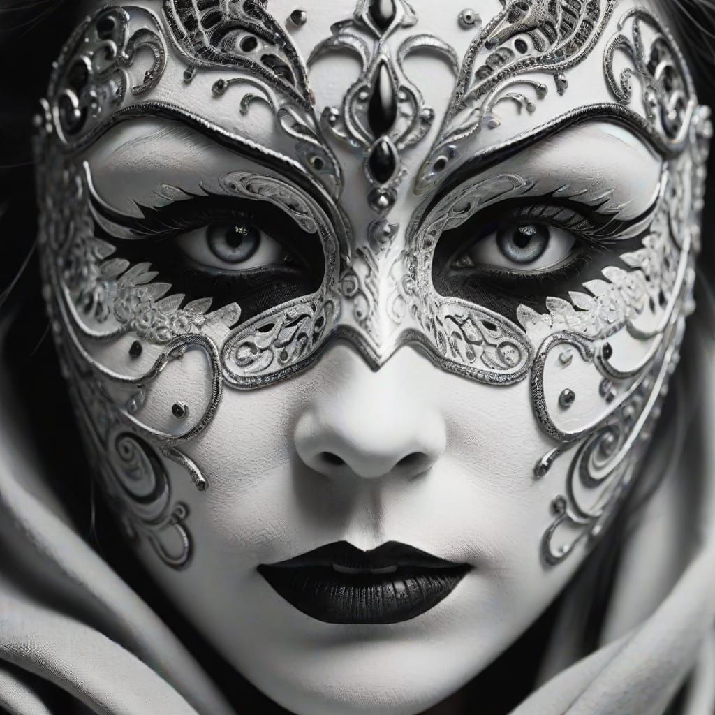Mysterious Masked Portrait in Black and White