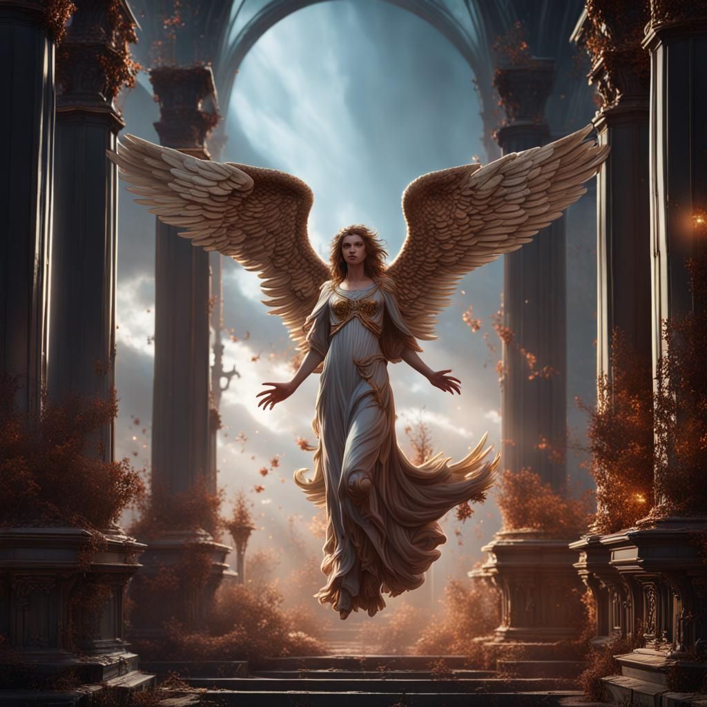Detailed Matte Painting: Angelic Figure in Deep Color