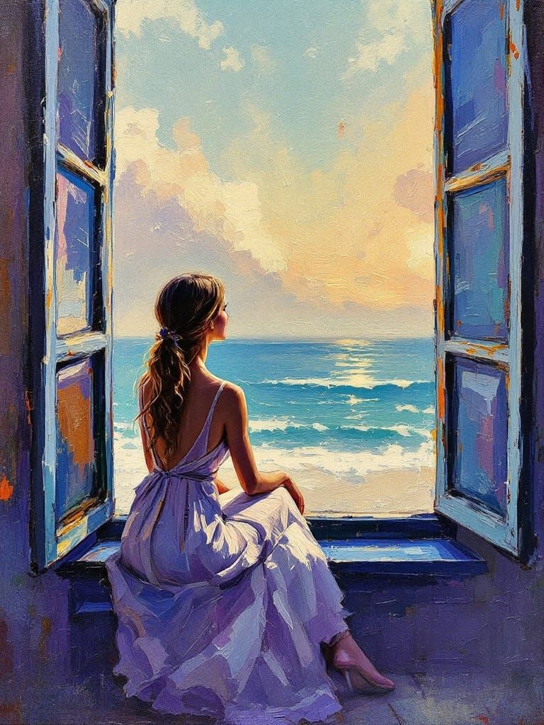 Woman Lost in Seaside Reflection