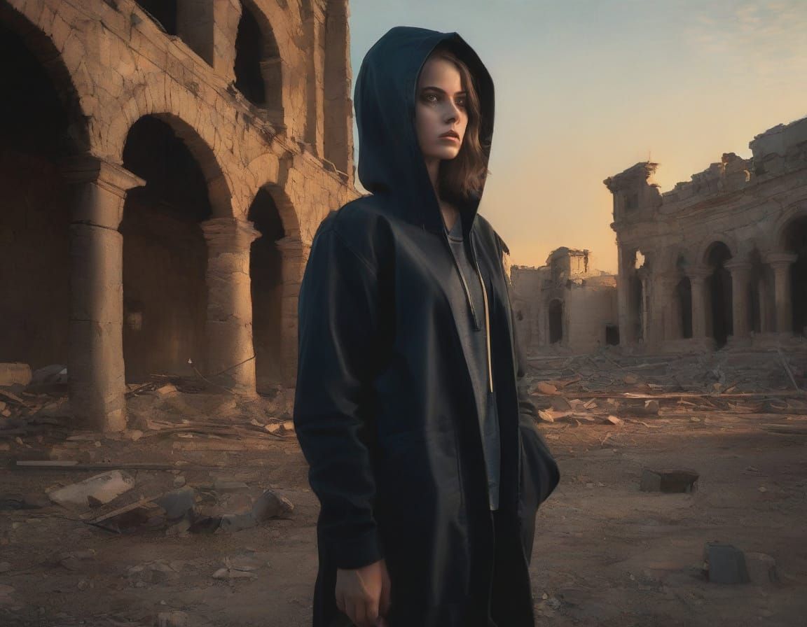 Woman in Ruins: A Romanticism-Inspired Oil Painting