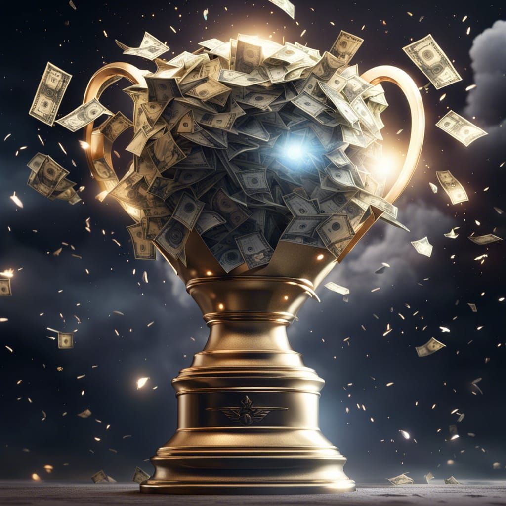 Money Trophy in Galaxy with Volumetric Lighting