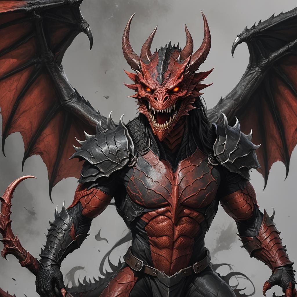 Photorealistic Red Dragonborn with Venom Symbiote