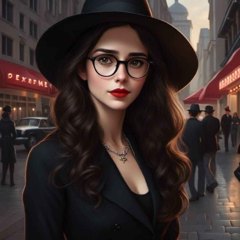 Jewish Woman in Fedora Outside Movie Theater