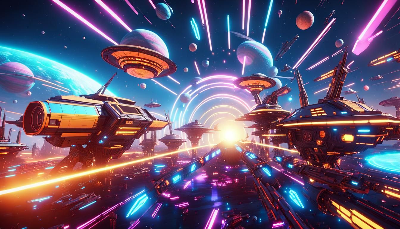 Futuristic Sci-Fi Party on Vibrant Planet in Neon Style