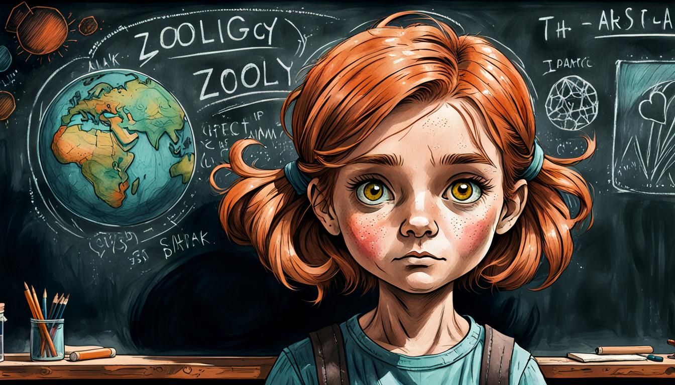 Girl in Zoology Class: Comic Book Art Style