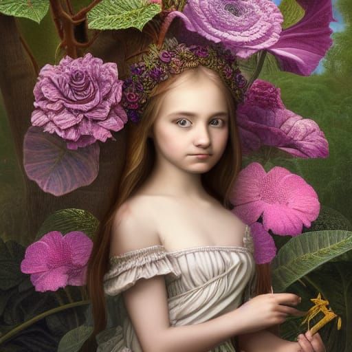 Botanical Garden Girl, Detailed Matte Painting