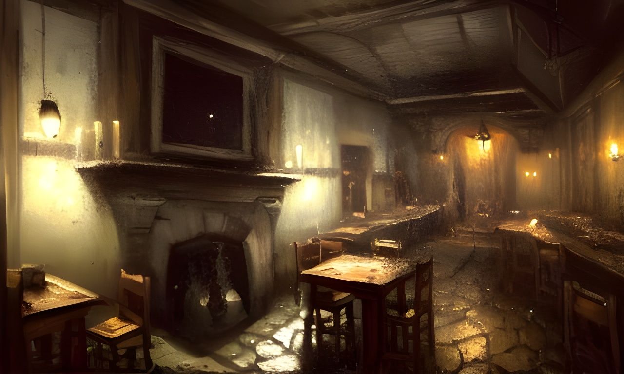 Inviting Medieval Tavern Interior in Oil Painting Style