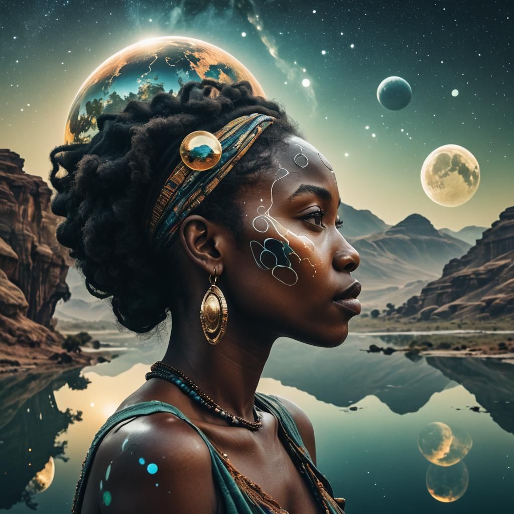 Double Exposure: African Woman and Alien Landscape
