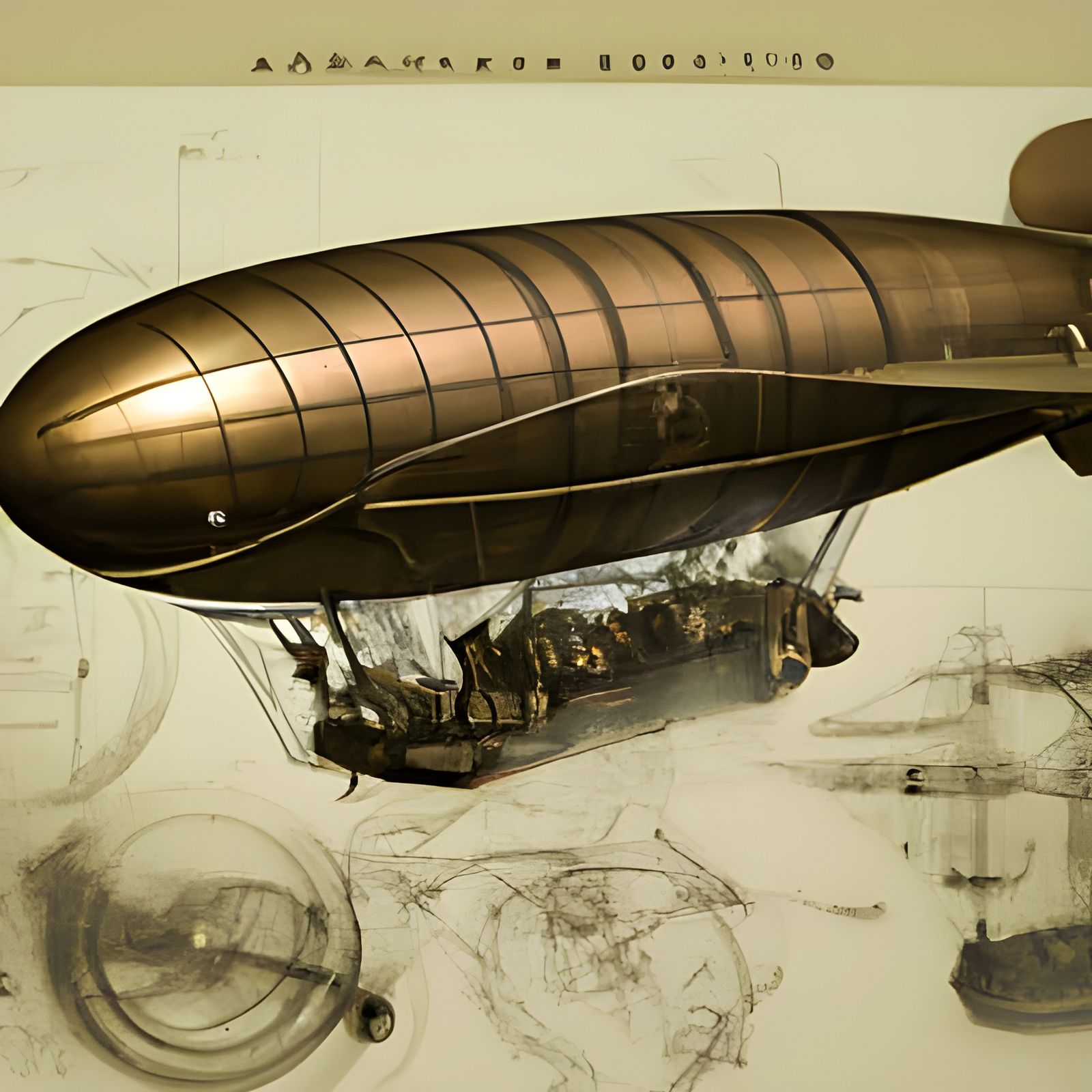 Steampunk Dirigible Blueprints: Detailed 3D Matte Painting