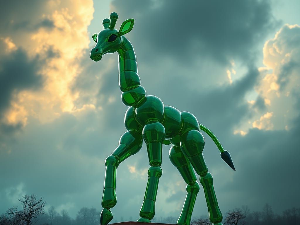 Emerald Balloon Giraffe with Cinematic Lighting