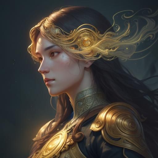 Ethereal Portrait of Virtue in Art Nouveau Style