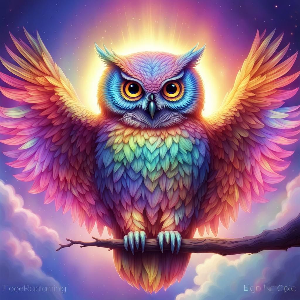 Heavenly Owl Made of Rainbow Light