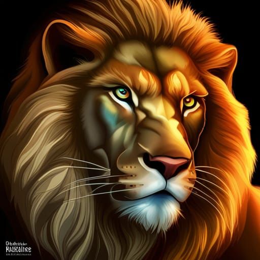 Gray Lion With Blue Eyes: Dark Fantasy Art