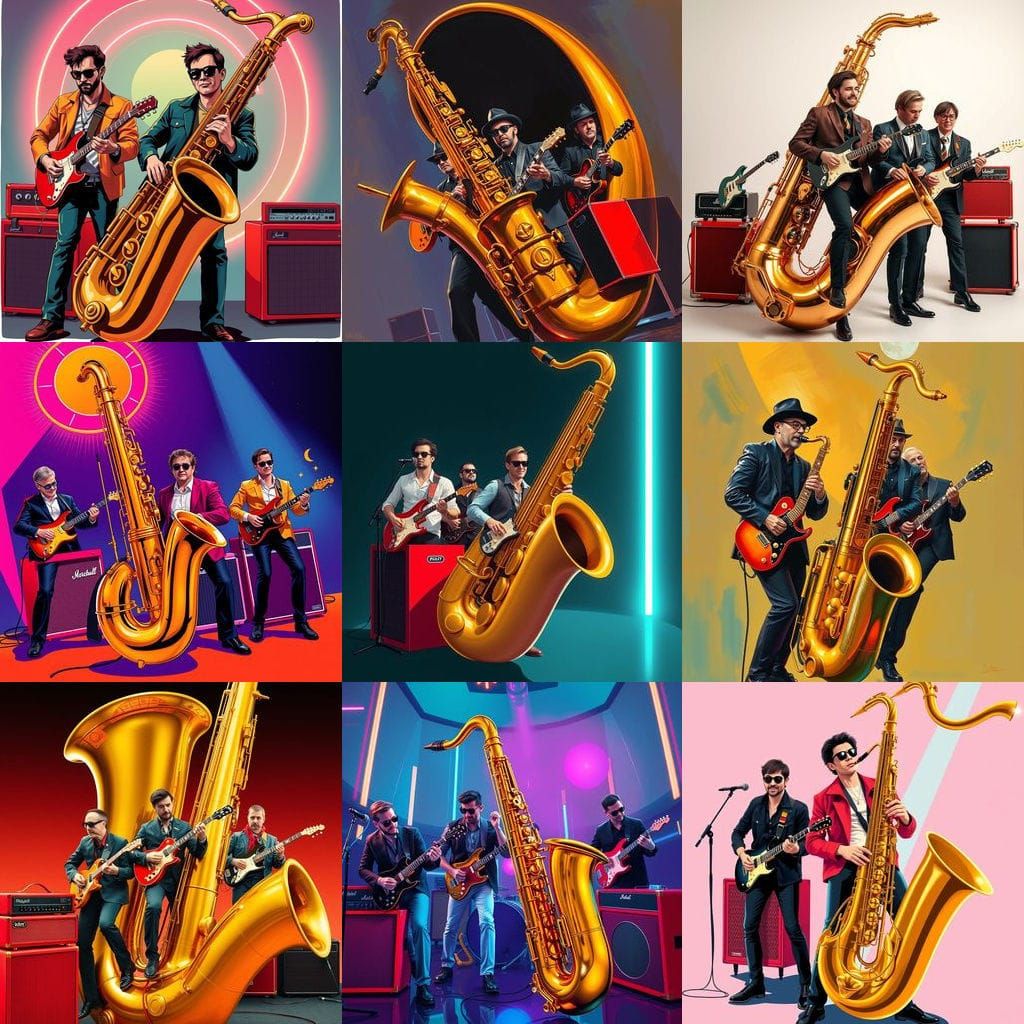 Band Inside Golden Saxophone Playing Guitars
